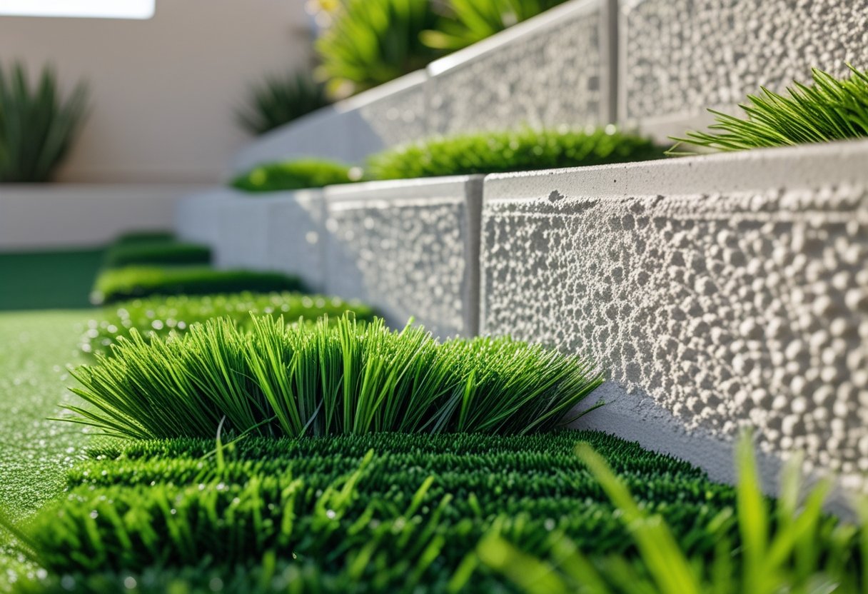 Close up of professionally cleaned artificial turf fibers